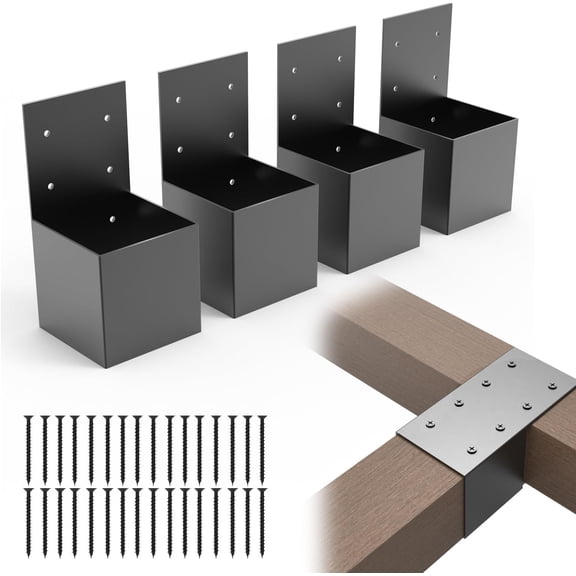 4 Pack Pergola Brackets 4x4 (Actual: 3.5x3.5 Inch), Rafter Post Bracket for Deck Railing, Wall Mount Kit for Lumber Gazebo Sunroom Carport