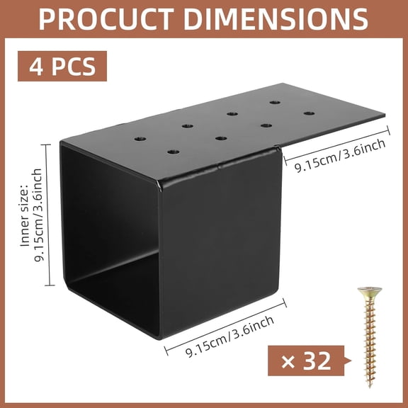 4 Pack Pergola Joist - Connector Brace for 4x4 Wood Posts, Post Top Rafter