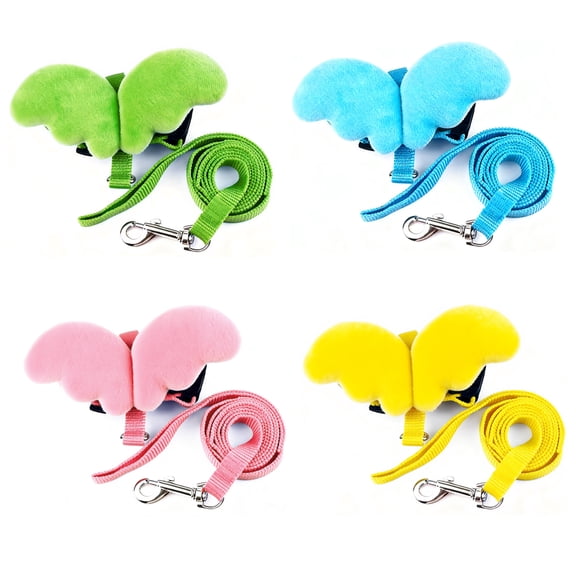 4 Pack Pet Harness, Angel Wings Adjustable for Small Rabbits, Chickens, Ducks, Cats, Dogs, Soft Polyester, Neck 8.7-14.6 in, 0.4 in Leash