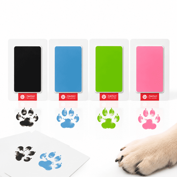 4 Pack Pet Paw Print Ink Pad, Safe Non-Toxic Washable Ink for Dog Cat Paw Prints, Mess-Free Clean Touch Footprint Keepsake Kit, Black Blue Green Pink