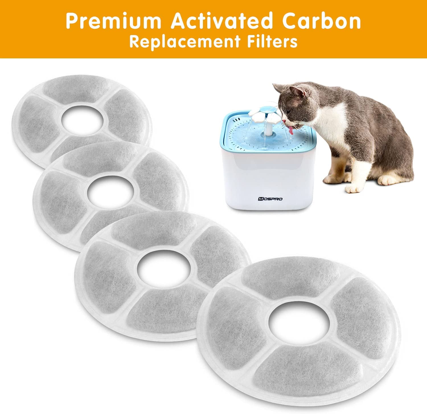4 Pack Pet Water Fountain Filters, Triple Filtration System Pet Cat