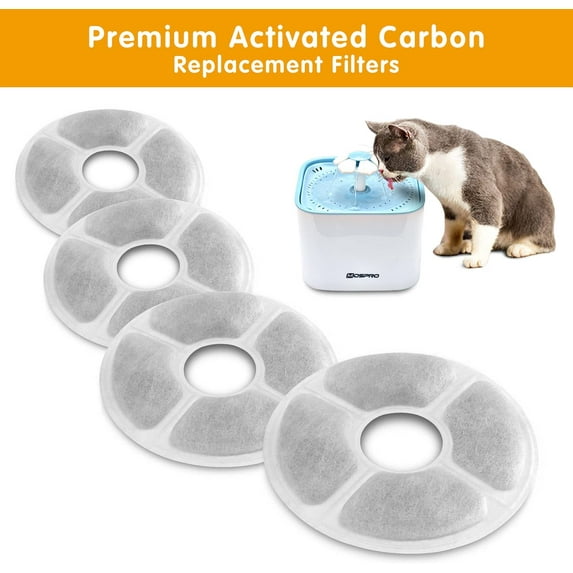 4 Pack Pet Water Fountain Filters, Triple Filtration System Pet Cat Fountain Filter Replacement 5.0 x 0.4inch for Cats and Dogs