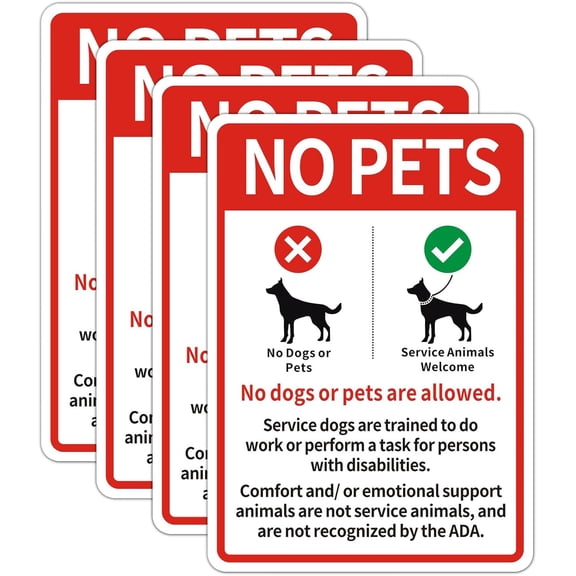 4 Pack No Pets Allowed Except Service Animals Sign Sticker,8" x 12" Self-Adhesive Weatherproof No Dogs Allowed Decals –Service Animals Only Sign for for Business Doors, Windows, and Stores