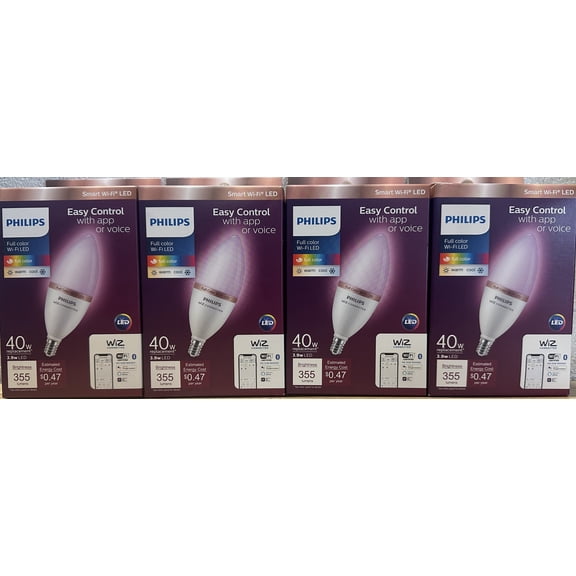 4-Pack Philips Color Tunable White B12 LED 40W Equivalent Smart Wi-Fi Bulb