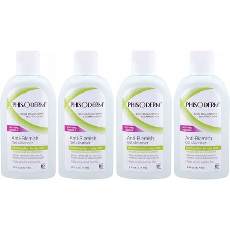 4 Pack Phisoderm Anti-Blemish Gel Cleanser Soothing Formula 6 oz Ea by Phisoderm
