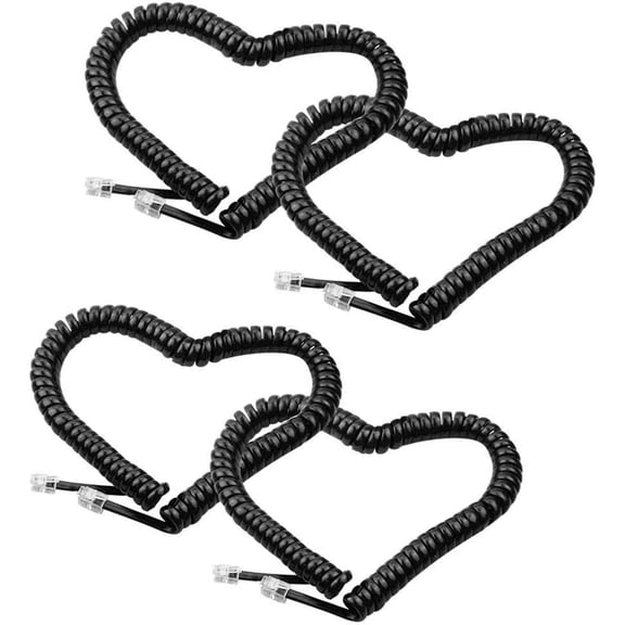 4 Pack Phone Cord Landline 8Ft Uncoiled/1.4Ft Coiled Landline Telephone Handset Cord Line Cable RJ9 4P4C Telephone Accessory Black