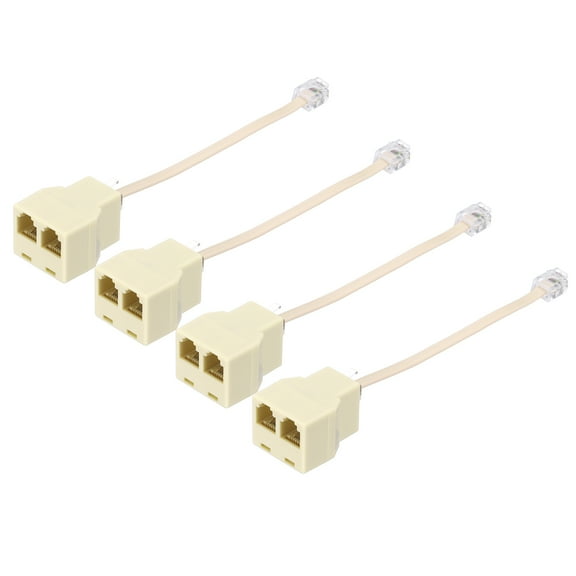 Uxcell 4 Pack Phone Jack Splitter RJ11 6P4C Telephone Line 2 Way Splitter Adapter for Landline 0.5ft Yellow