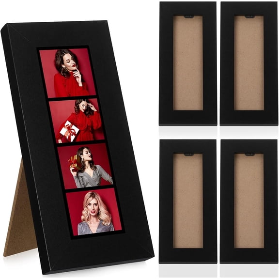 4 Pack Photo Booth Frames 2x6, Photo Strip Frame,Black | Photobooth Frame with Stand, Wooden Picture Frame for Photo Booth Strip, Wall and Tabletop Display, for Wedding Decor
