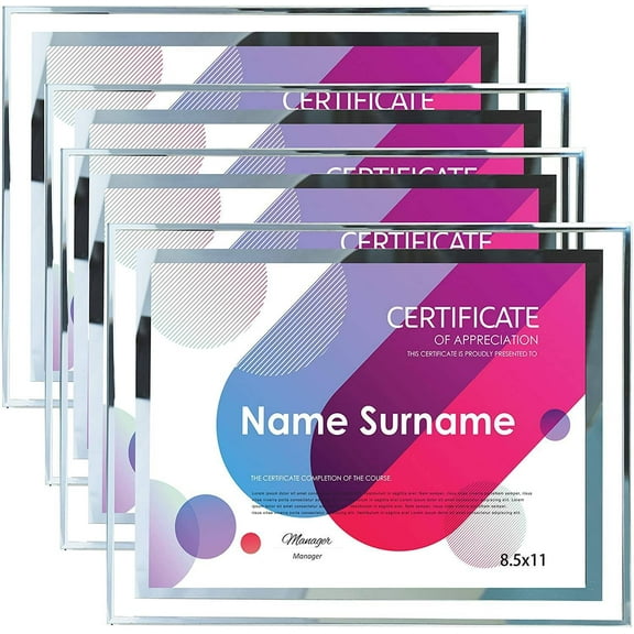 4-Pack Picture Frames 8.5 x 11, Certificate Frames 8 1/2 x 11, Clear with Silver Trim
