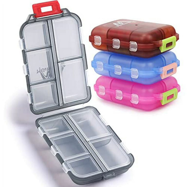 4 Pack Pill Case Portable Small Weekly Travel Pill Organizer Portable Pocket Pill Box Dispenser for Purse Vitamin Fish Oil Compartments Container
