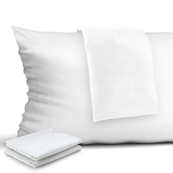 4-Pack Pillow Protectors 400 Thread Count Sateen Weave White Cooling Pillowcase, Easy Care Zippered Style Pillow Covers