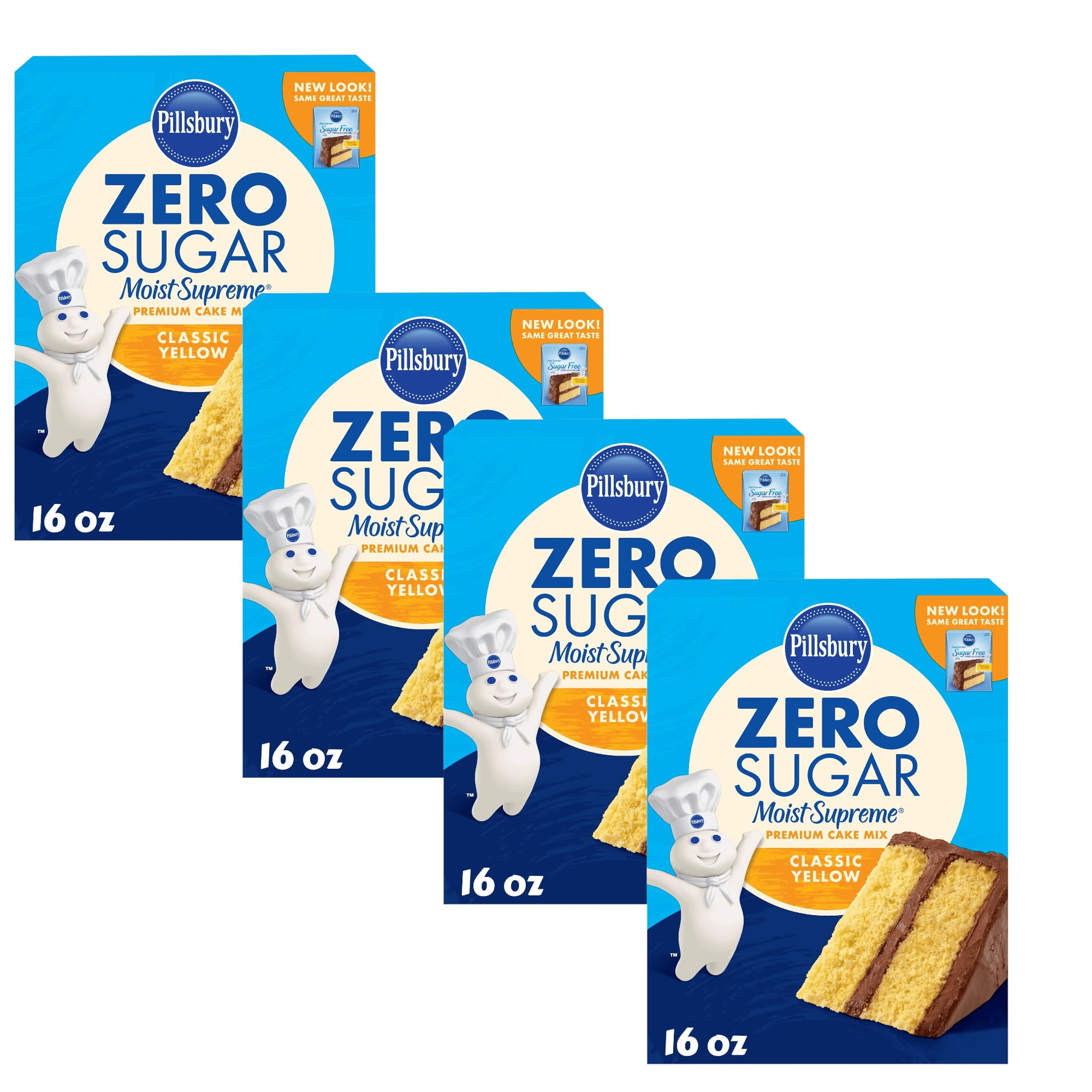 ( 4 Pack ) Pillsbury Zero Sugar Moist Supreme Yellow Premium Cake Mix, 16 oz
