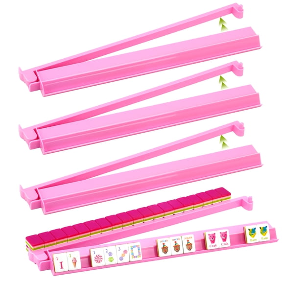 4 Pack Pink Acrylic Mahjong Rack and Pusher Set, All-in-One American Mah Jongg Tile Holders for Game Night