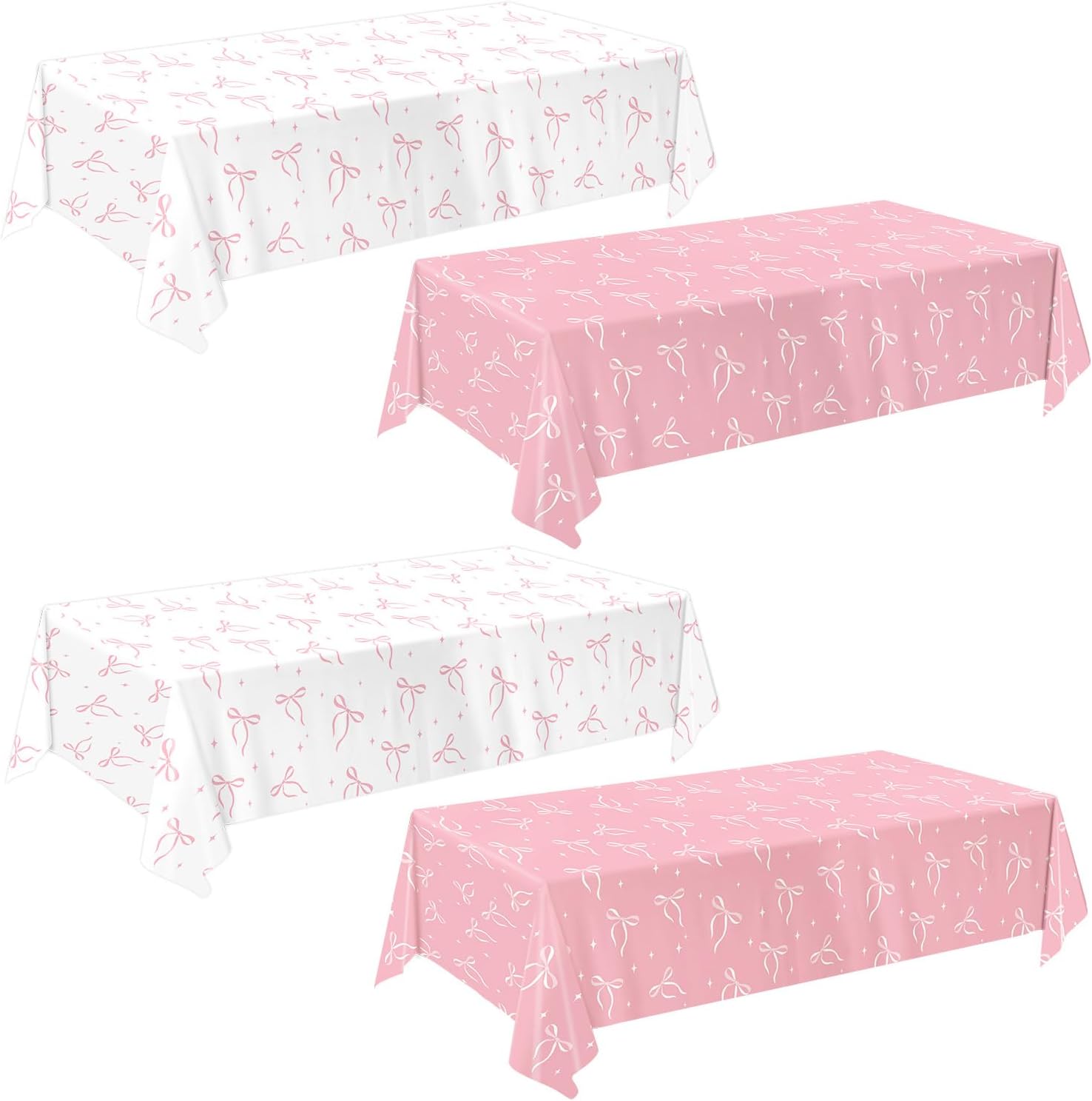 Pink Bow Plastic Tablecloth Set – 2 Pack, 54"x108", Disposable For Birthday & Bridal Parties
