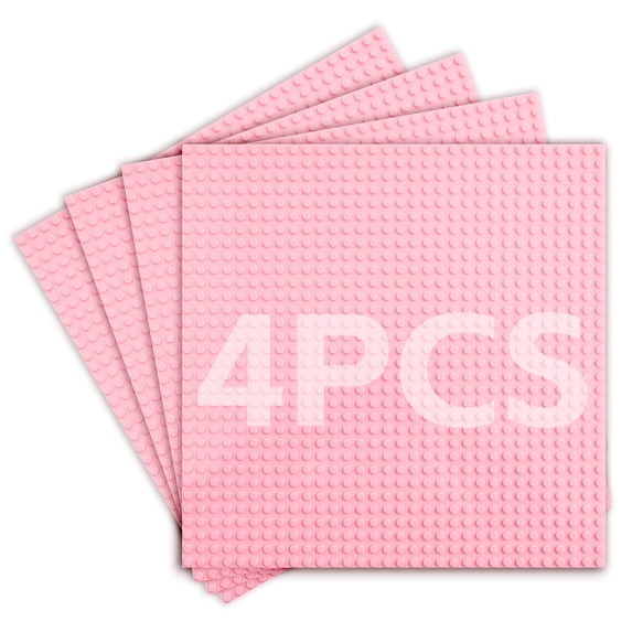 4 Pack Pink Building Baseplates for Bricks, 10x10 Inch Square Building Mats, for DIY Activity Tables, Compatible with All Major Brands