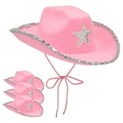 4-Pack Pink Cowboy Hats for Girls and Women - Felt Cowgirl Hats with Western Star for Costume, Dress Up Party, Birthday (One Size Fits All)