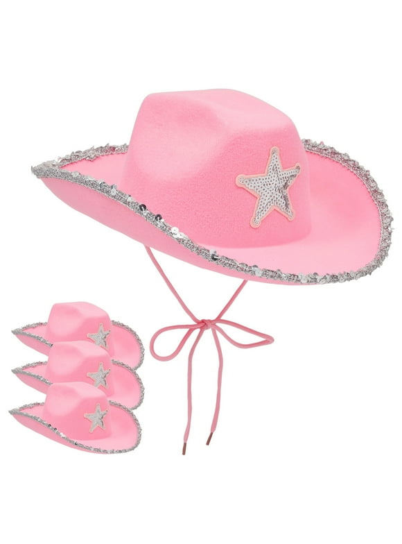 4-Pack Pink Cowboy Hats for Girls and Women - Felt Cowgirl Hats with Western Star for Costume, Dress Up Party, Birthday (One Size Fits All)