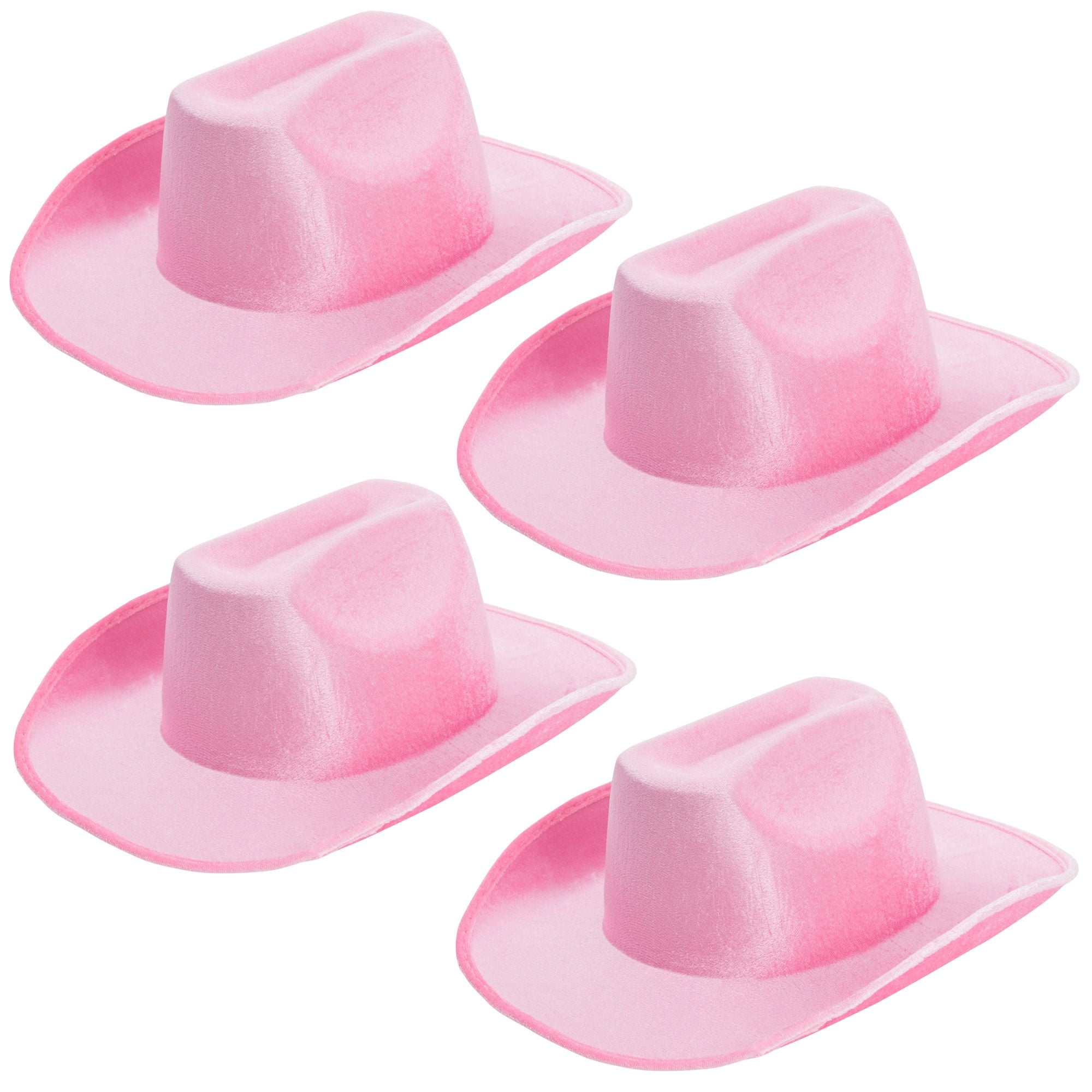 4-Pack Pink Felt Cowboy Hats - Bulk Pack of Cowboy Hats for Women, Girls, Men, Birthday, Party, Bachelorette (Adult Size)
