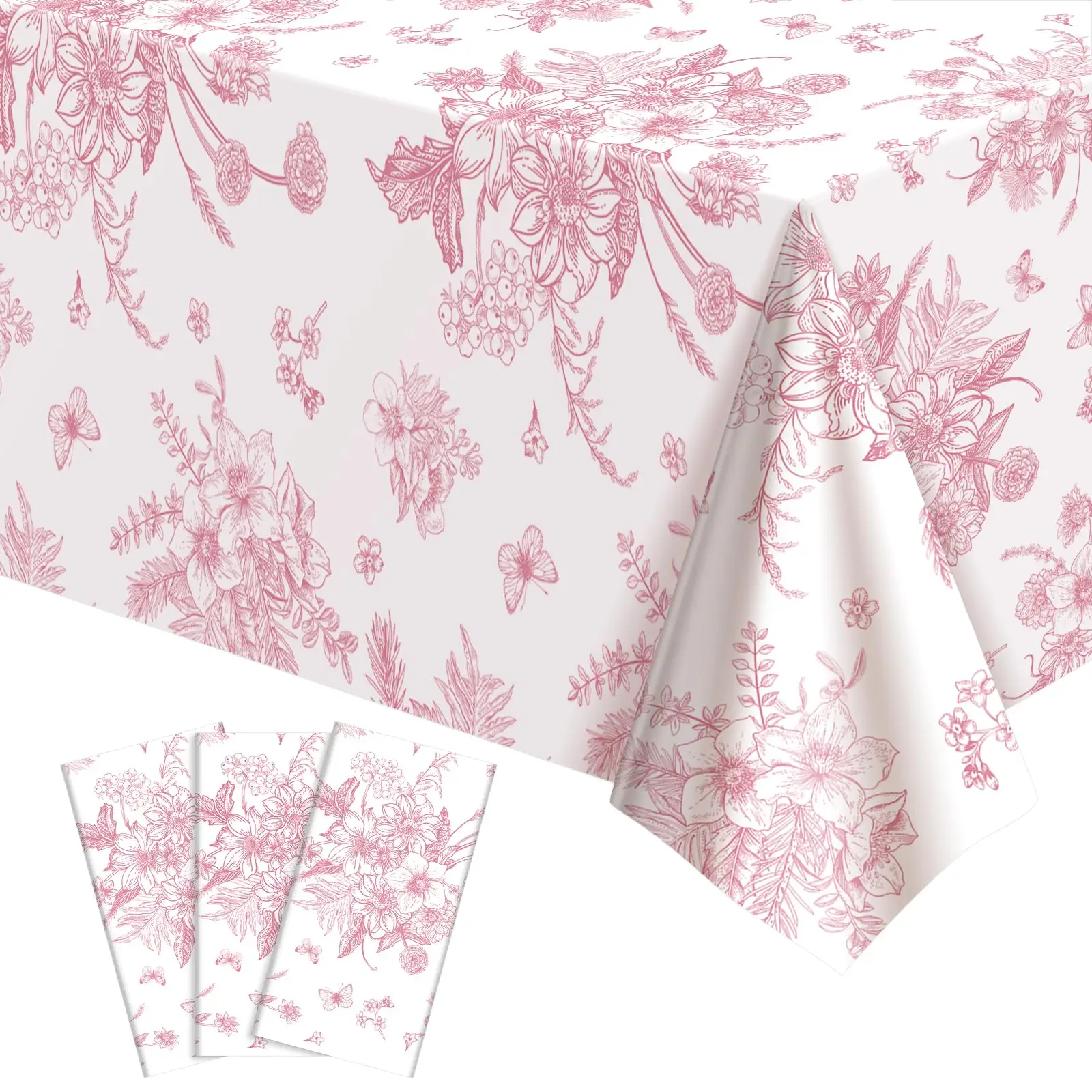 jaikg, Plastic Tablecloth, Pink Floral Waterproof, 54 x 108in - Walmart.com