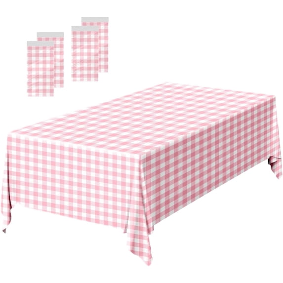 4 Pack Pink Gingham Tablecloths 54×108 Inch Pink and White Checkered ...