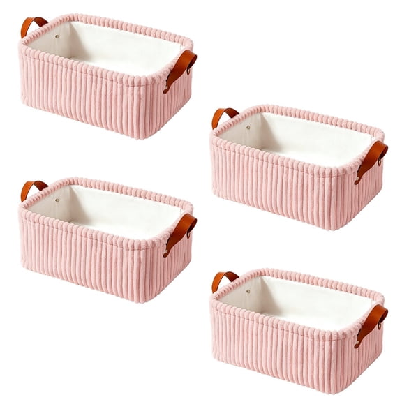 4 Pack Pink Medium Ribbed Corduroy Fabric Storage Bins with Handles Organizer Cubes