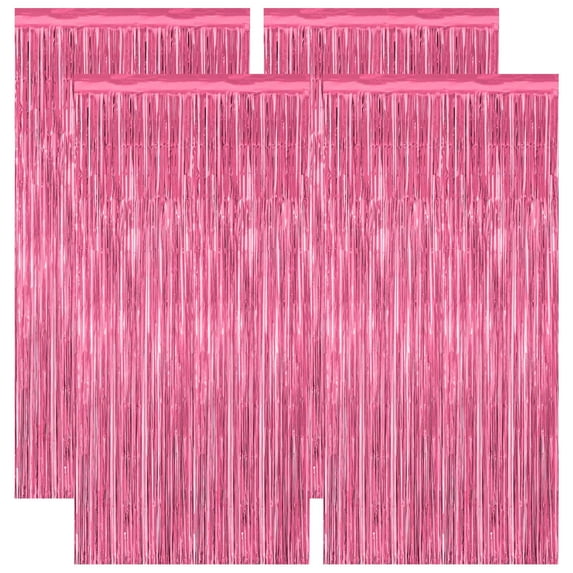 4 Pack Pink Party Decorations, 3.28 FT x 7.05 FT Pink Backdrop, Metallic Tinsel Backdrop Fringe Curtains Backdrop Curtains, Photo Backdrop Party Supplies Birthday Party Decorations