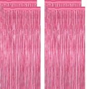 4 Pack Pink Party Decorations, 3.28 FT x 7.05 FT Pink Backdrop, Metallic Tinsel Backdrop Fringe Curtains Backdrop Curtains, Photo Backdrop Party Supplies Birthday Party Decorations