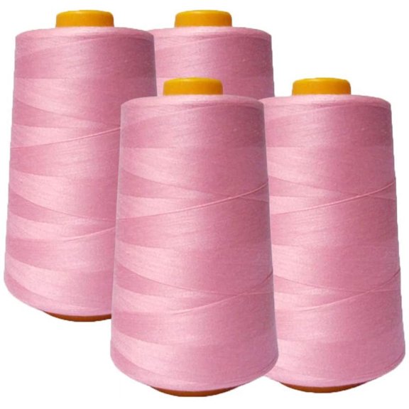 4-Pack Pink All Purpose Sewing Thread Cones (6000 Yards Each) of High Tensile Polyester Thread Spools for Sewing, Quilting, Serger Machines, Overlock, Merrow & Hand Embroidery.