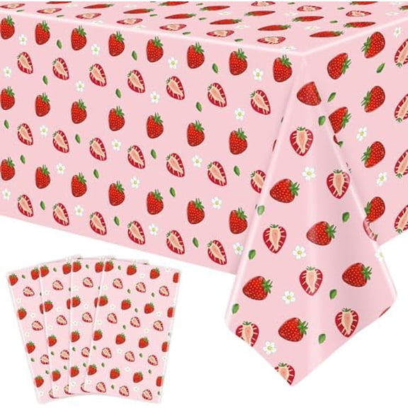 4 Pack Pink Strawberry Tablecloth Strawberry Table Clothes Berry Tablecloth Berry Table Covers Fruit Birthday Party Table Cover for Summer Beach Pool Party Supply 51 x 86 Inch