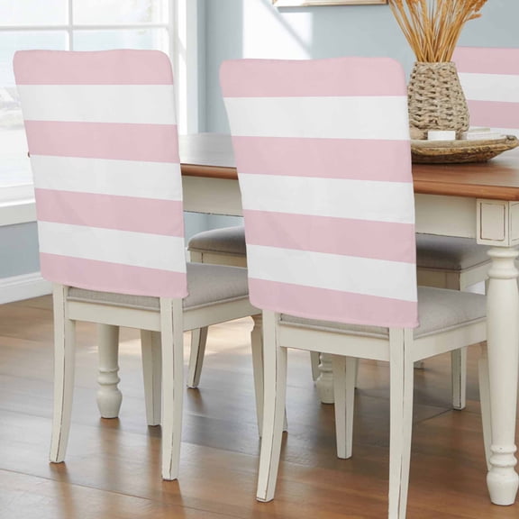 4 Pack Pink Stripe Chair Back Cover for Dining Room Modern Minimalist Geometric Wide Horizontal Lines Removable Back Chair Slipcovers Washable Dining Seat Protector for Holiday Party Weeding Banquet