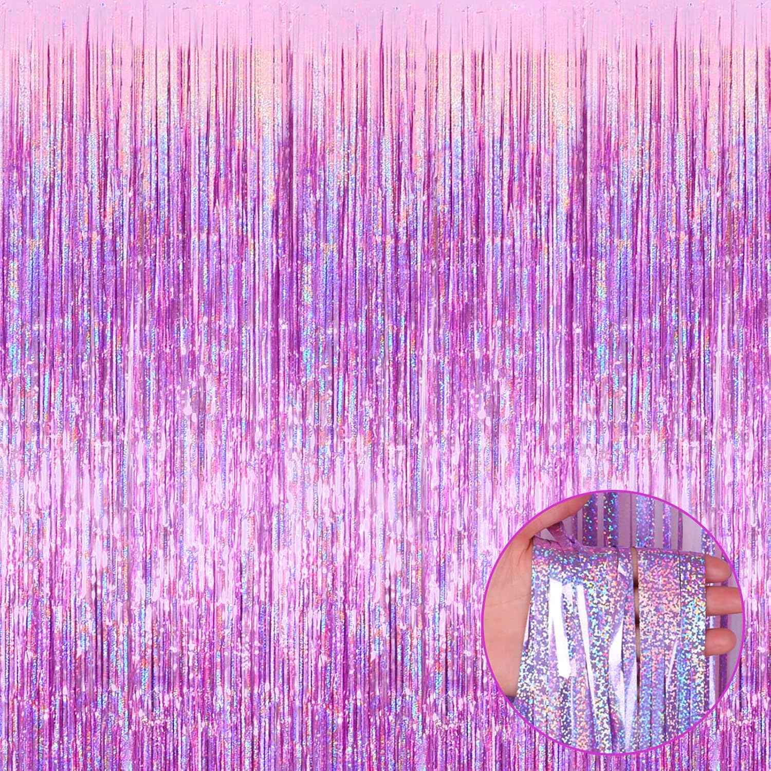 2pcs 3.2ft X 8.2ft Hot Pink Metallic Tinsel Foil Fringe