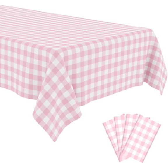 4 Pack Pink and White Checkered Tablecloth Pink Checkered Flag Tablecloth, Disposable Plastic Gingham Table Cover for Parties, Race Car Birthday Party, Birthday, Outdoor Picnic, 54 108 Inch