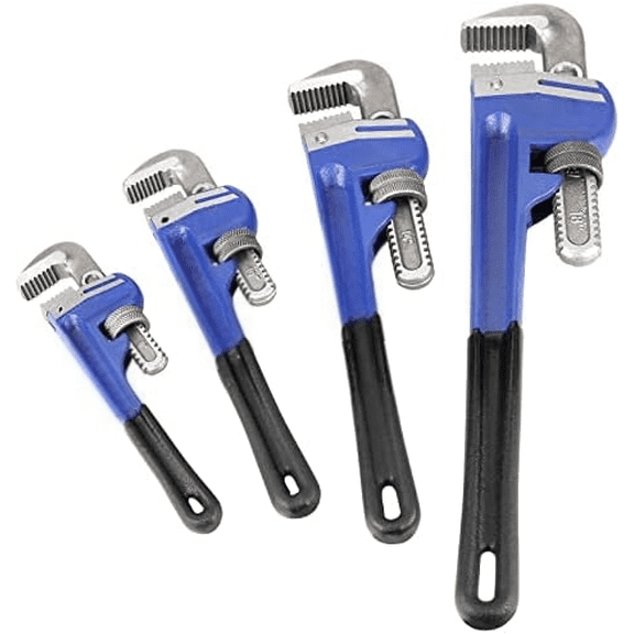 4 Pack Pipe Wrench Set 8, 10, 14, 18 Inches Adjustable Plumbing Wrench Set Heat Treated Cast Iron Straight Pipe Wrench with Soft Grip and Adjustable Jaws Heavy Duty Hand Tools for Repair