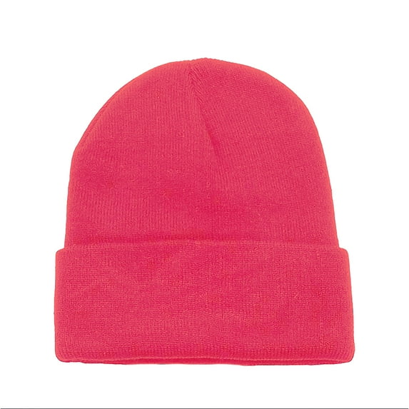 4 Pack Plain Long Cuffed Unisex Beanies Skullies for Men and Women (Hot Pink)