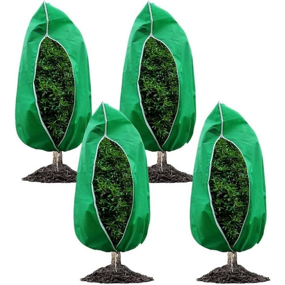 4 Pack Plant Covers Freeze Protection with Zipper Drawstring, Reusable Frost Protection Blankets for Outdoor Plants, Winter Cold Weather Covers for Shrubs, Trees, Potted Plants