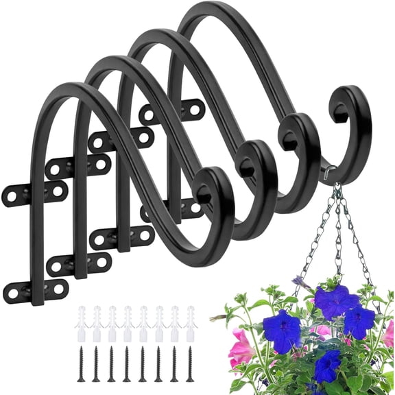 4 Pack Plant Hangers Outdoor, 16 Inch Hanging Basket for Plants Outdoor Brackets, Heavy Duty Plant Hanger Bracket with 80lbs Weight Capacity for Hanging Baskets,Bird Feeders,Lanterns and Wind Chimes