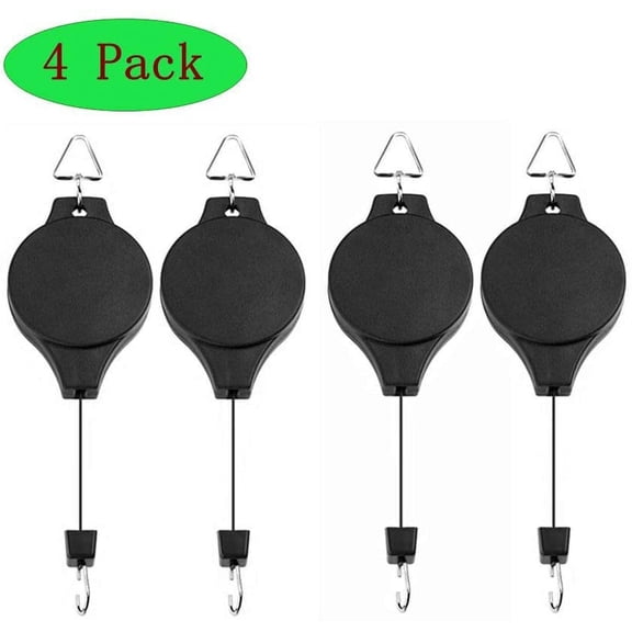 4 Pack Plant Hook Pulley,Retractable Plant Hanger Easy Reach Hanging Flower Basket for Garden Baskets Pots and Birds Feeder Hang High up and Pull Down to Water Or Feed