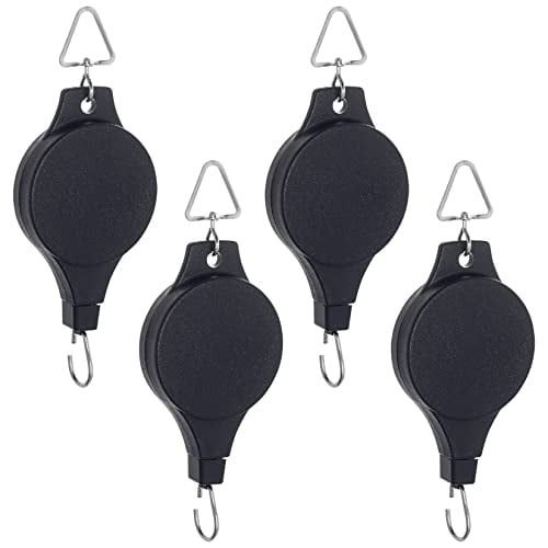 4 Pack Plant Pulley Retractable Hanger,Easy Reach Plant Pulley Adjustable Height Wheel for Hanging Plants Heavy Duty,Indoor Outdoor Plant Hanger for Garden Baskets Pots & Birds Feeder - Black
