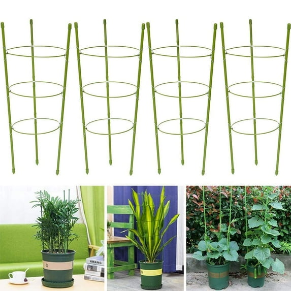4 Pack Plant Support Cage, Vine Trellis Support 17.7" Flowers Plants Cage Triple Plastic Pillar with 3 Adjustable Rings, Plant Stake Plant Support for Home Garden Balcony