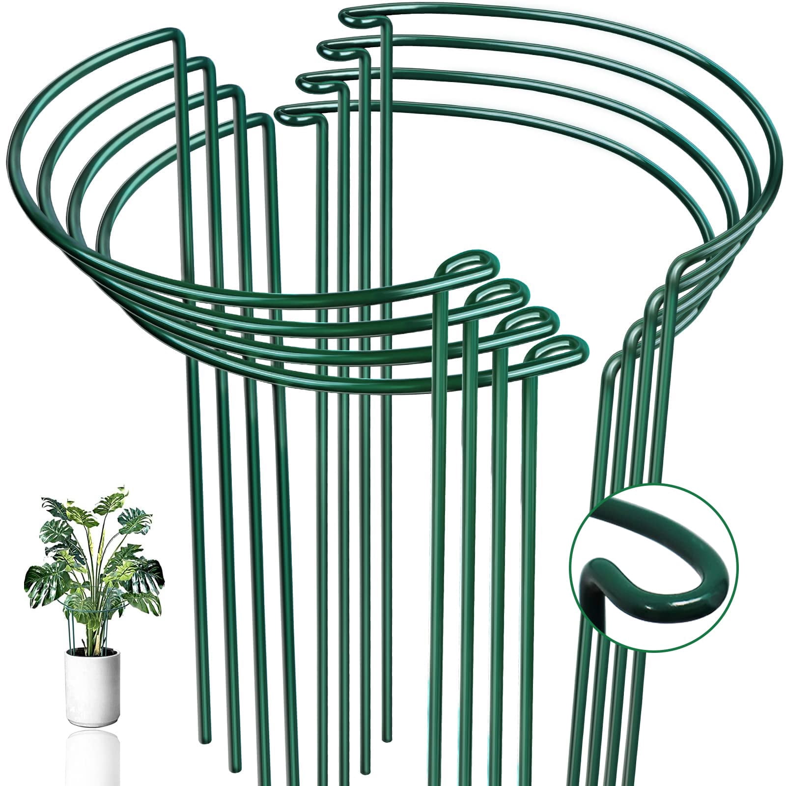 4 Pack Plant Support Plant Stakes,Metal Peony Cages and Supports, Outdoor Garden Stakes Plant Cage, Large Plant Support Rings for Tomato,Rose,Flowers Vine,Indoor Tall Plants (10" W x 15.8" H)