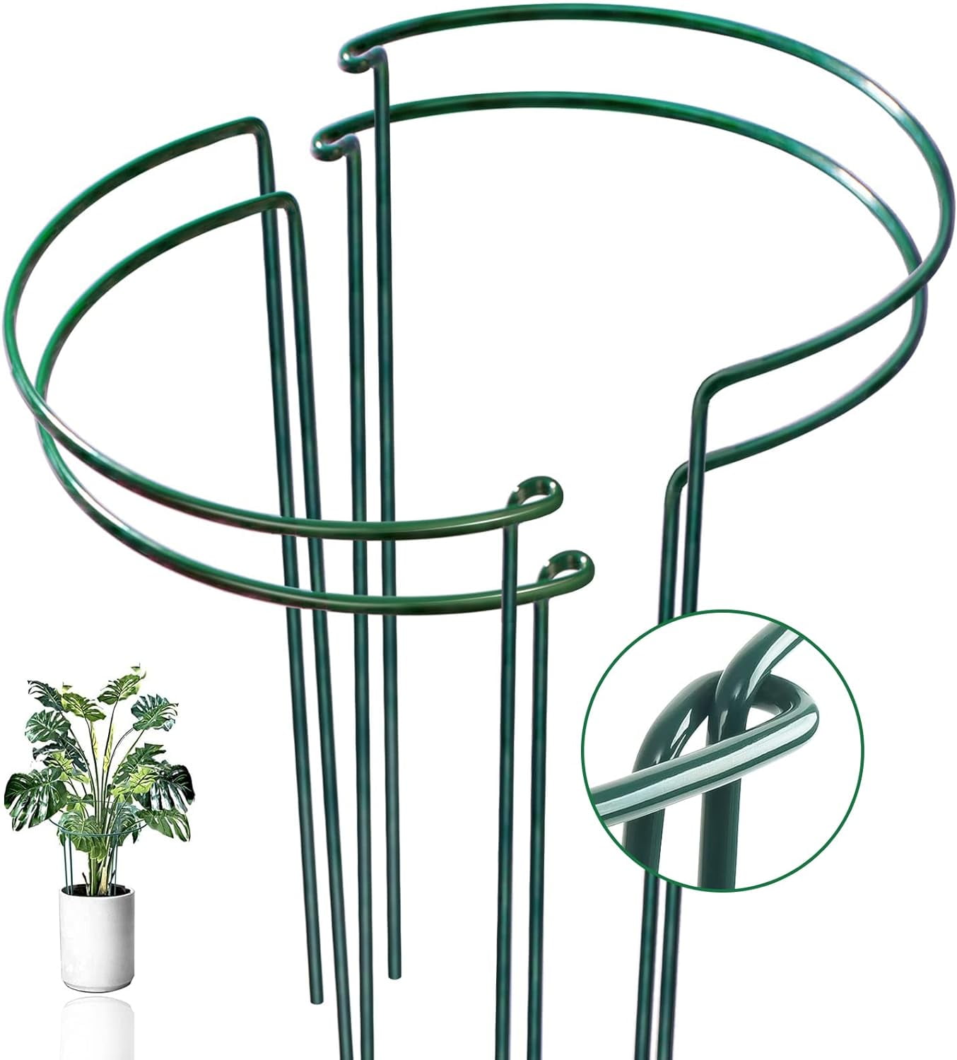 4 Pack Plant Support Stakes, Half Round Metal Peony Cages and Support, 10" W x 16" H Metal Sturdy Garden Plant Support Ring Cage for Potted Plant,Hydrangea,Monstera,Rose Bush