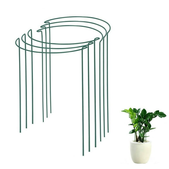 4 Pack Plant Support Stakes, Metal Peony Support, Garden Plant Cage Stake Support, Plant Support Ring, Green Half Round Plant Support Ring for Peony, Tomato, Rose, Vine Plant