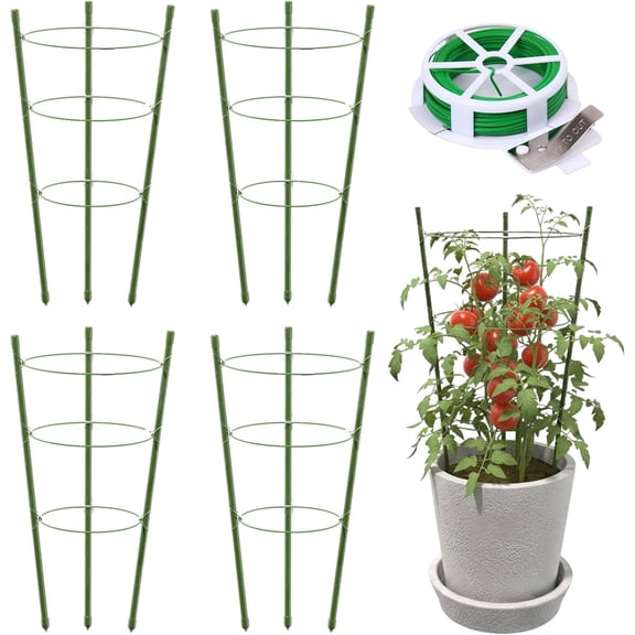 4 Pack Plant Support Tomato Cages for Garden, 18 Inches Small Tomato Cages and Supports with Adjustable Rings for Garden Pots, Plant Stakes Tomato Trellis Rings for Climbing Plants