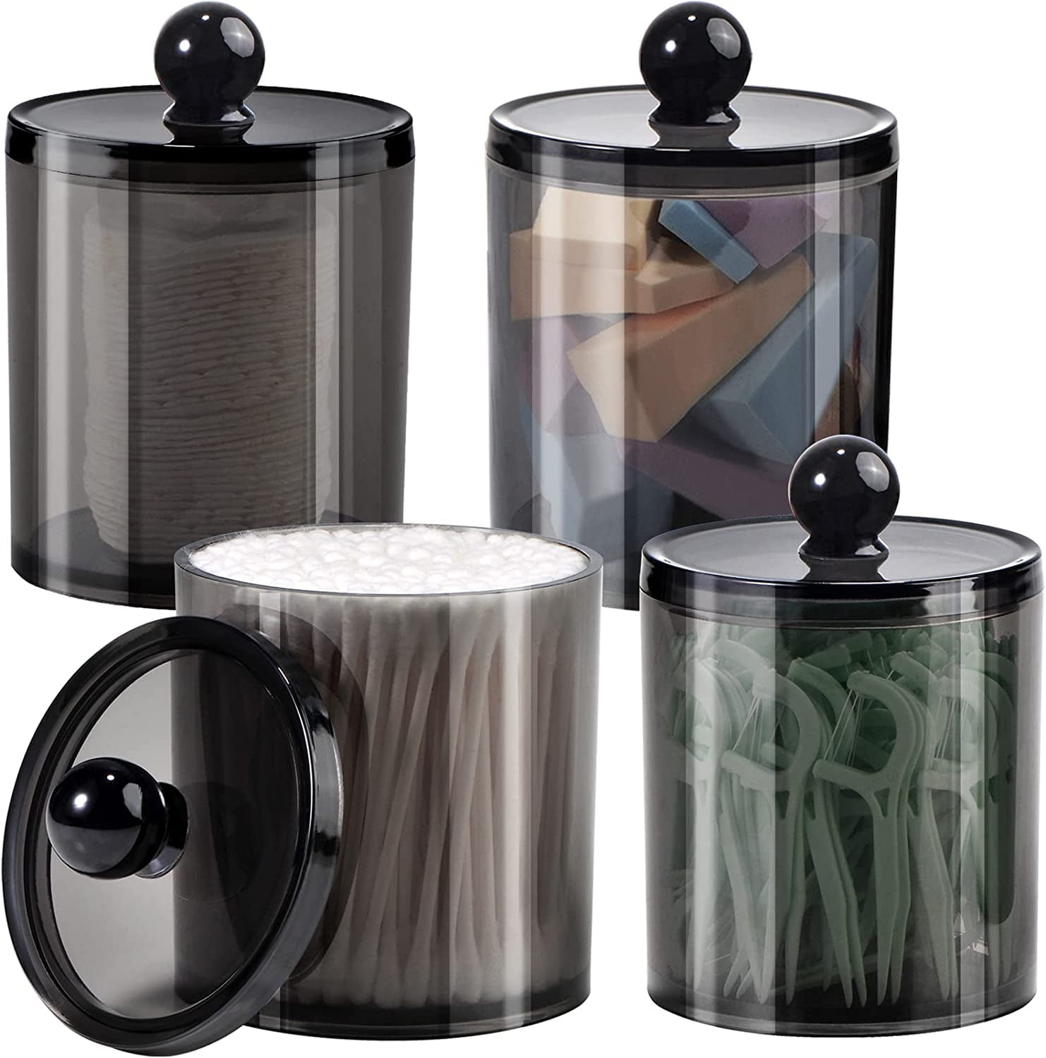 4 Pack Plastic Acrylic Bathroom Vanity Countertop Canister Jars with ...