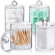 4 Pack Plastic Acrylic Bathroom Vanity Countertop Canister Jars with Storage Lid, Apothecary Jars Qtip Holder Makeup Organizer for Cotton Balls,Swabs,Pads,Bath Salts