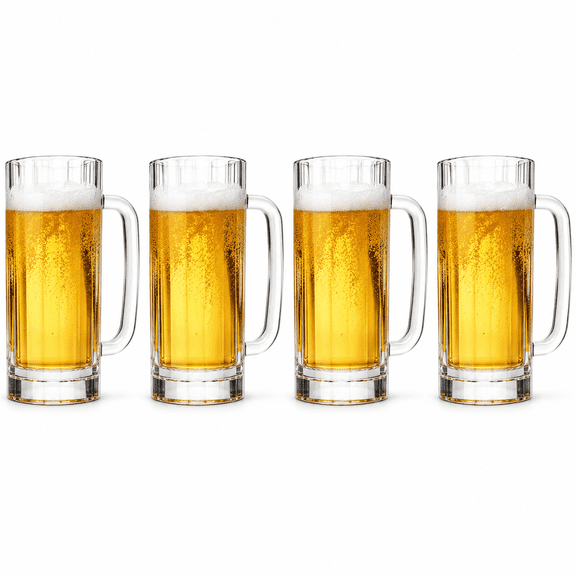 4 Pack Plastic Beer Mugs, 20 oz Clear Tall Freezer Mugs with Handle