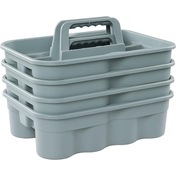 4-Pack Plastic Caddies with Portable Handle, Supply Caddy Basket for Storage Cleaning Tool, Grey