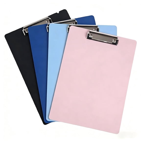 4 Pack Plastic Clipboards, Standard A4 Letter Size Clipboard with Low Profile Metal Clip, Durable Hardboard Clipboard for Office, Nurses, Classroom, Black, Blue, Light Blue, Pink