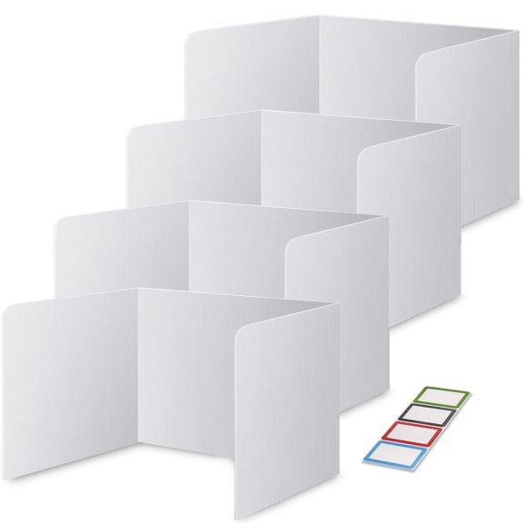 4-Pack Plastic Desk Partition Board, Classroom Privacy Shields for Student Desks, Study Carrel Dividers & Office Workspace Organizer