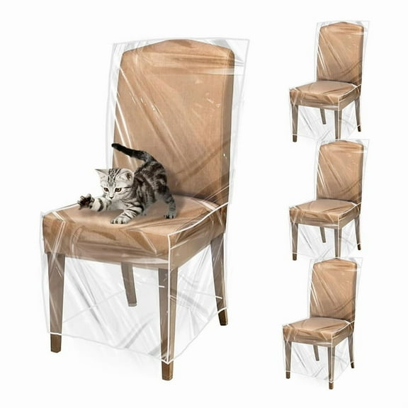 4 Pack Plastic Dining Chair Protectors with Backrests Waterproof Thickened PVC Seat Covers Removable Washable Slipcover